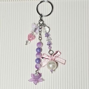 Cute Beaded Pastel Pink Purple Camera, Bag, Badge, Key Holder Chain Charm